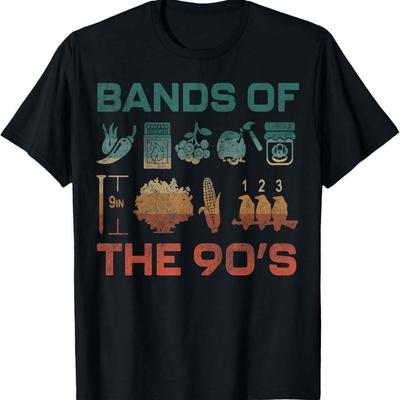 Men's Women's 90s Music Bands T-Shirt Retro 90s Graphic Tee with Iconic Logos Casual Cotton Round Neck Short Sleeve Unisex