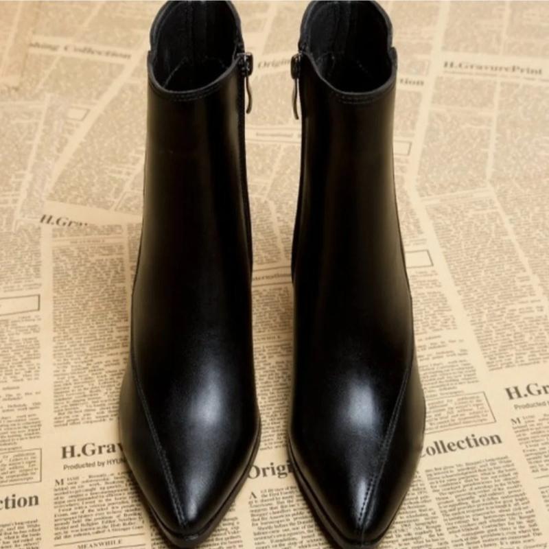 High Quality New Fashion Pointed Toe Thick Heel Side Zipper Short Tube Boots for Women In Autumn Winter of 2026 Zapatos De Mujer