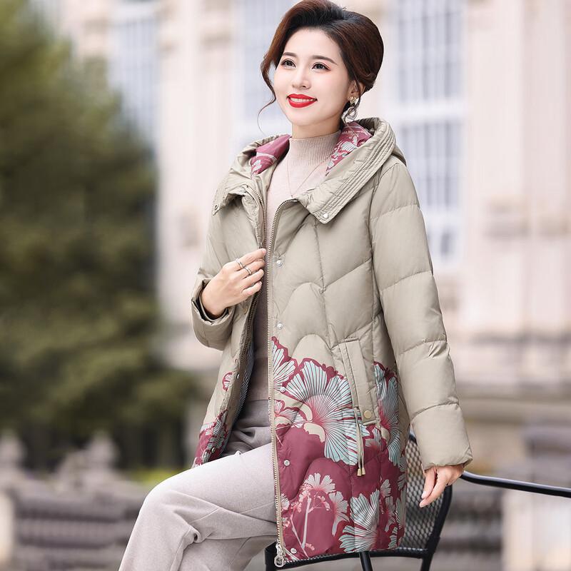 

Пастельная женская куртка средней длины с капюшоном и цветочным принтом, 90% пух 5XL