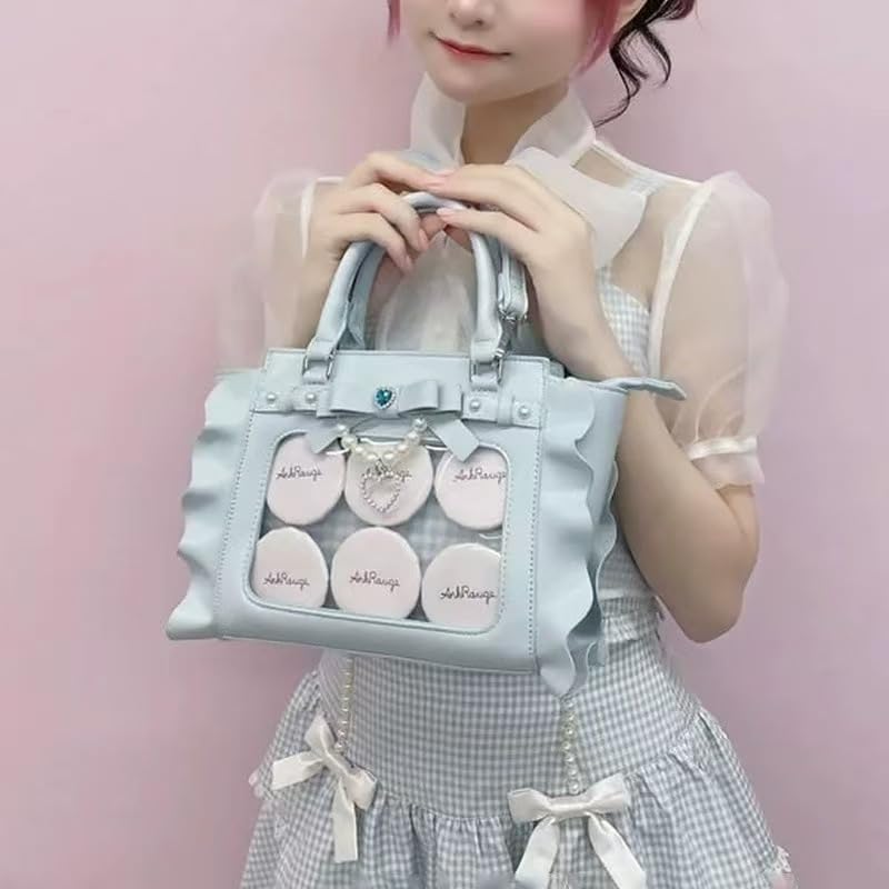 Jan étoile Ita Bag with Heart, Ribbon, and Pearl Design, Feminine Handbag for Women, Large Capacity Shoulder Bag, Transparent School Bag, Clear,