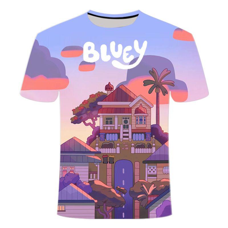 2026 Unisex Toddler Bluey 3D Tee Summer Lightweight Cool Short Sleeve Cartoon Anime Print T-Shirt for Boys & Girls Daily