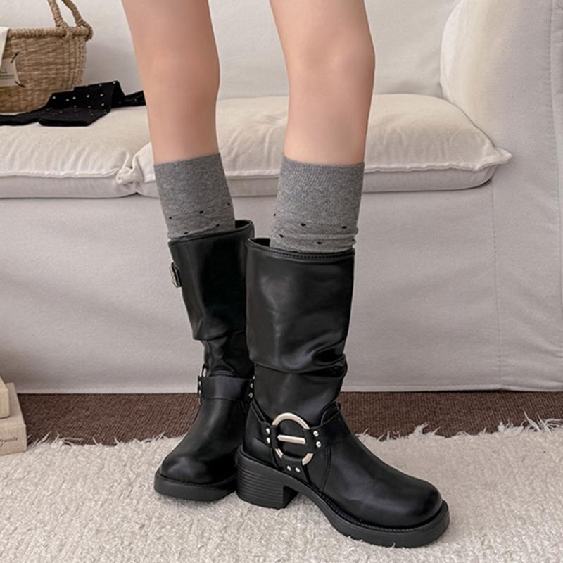 Elegant Anime Knees High Soft Cotton Socks With Dot Pattern Long Calf Dress Socks For Fashion And Daily Wear