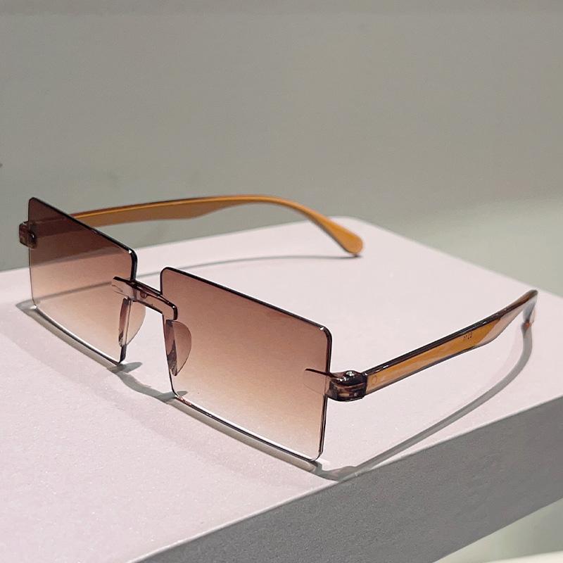 Rimless Rectangle Sunglasses Men New Fashion Gradient Outdoor Shades Women Trendy Simple Beach Vacation Decor Sun Glasses