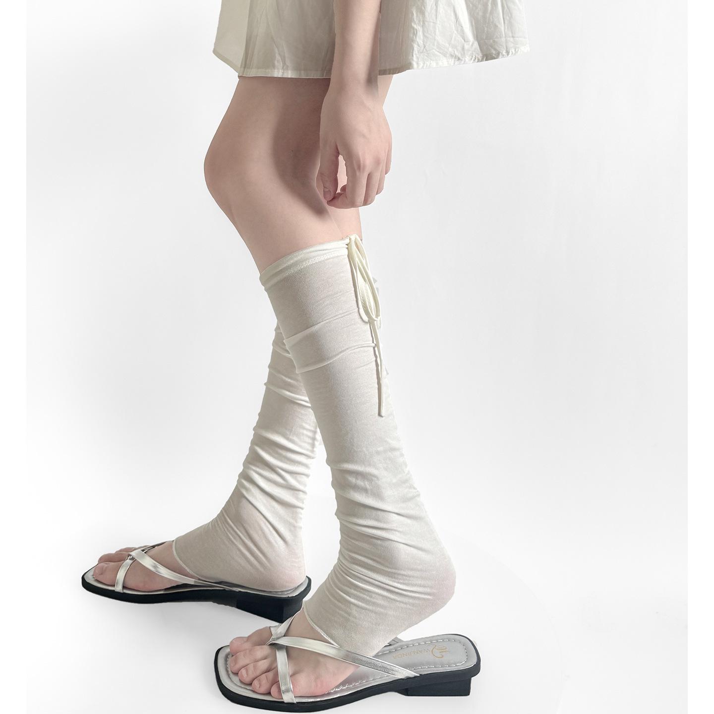 Women s White Sheer Lace-Up Ballet-Style Slim-Fit Leg Warmers
