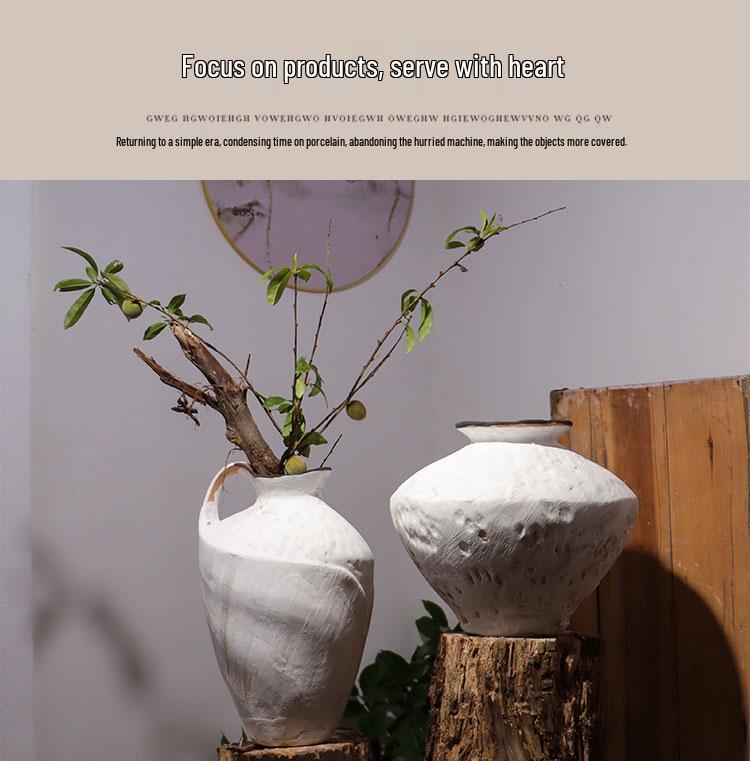 Vaso in Ceramica Wabi-Sabi: Composizione floreale idroponica minimalista per soggiorno o decorazione interna