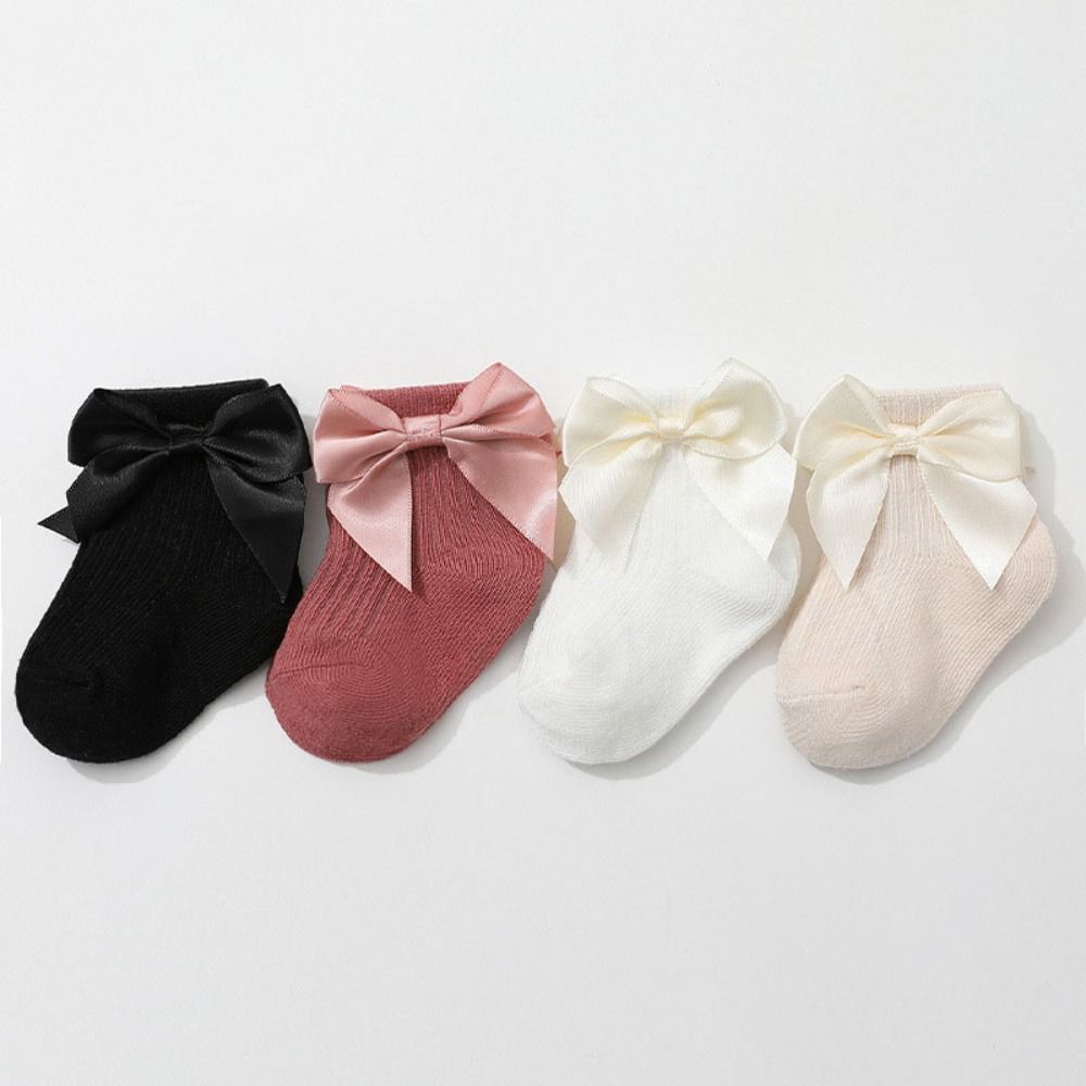 8Pairs Warm Bowknot Baby Cotton Socks Breathable Stripe Toddle Short Tube Socks Autumn Spring Cute Infant Solid Socks Gifts