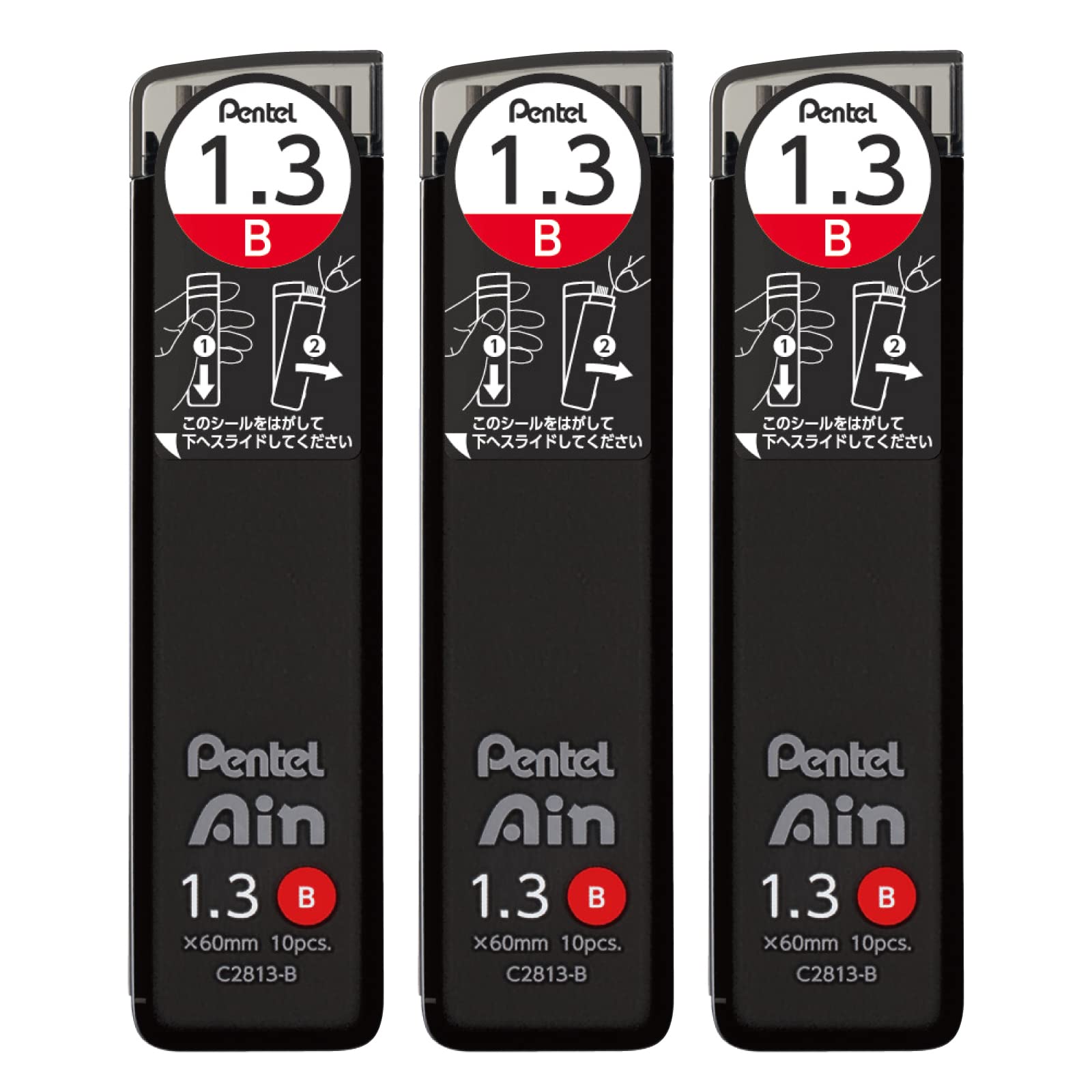 

Pentel Ain Mechanical Pencil Lead, 1.3mm B, 3-pack, AMZ-XC2813B3P чёрный