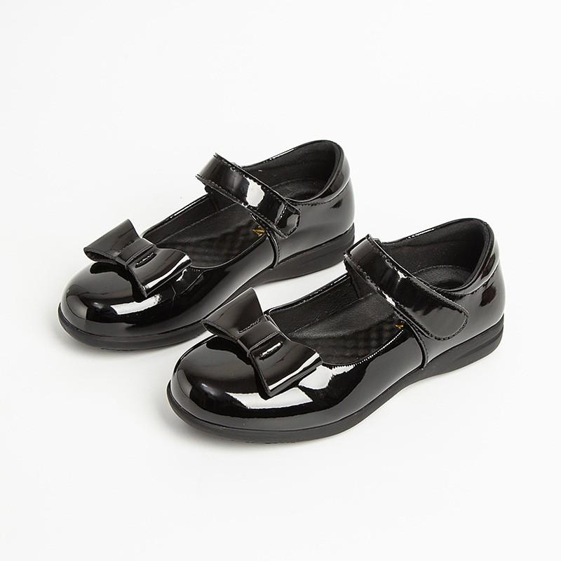 Girls Black Patent Leather School Shoes Formal Occasions Magic Tape TPR Sole Ages 4-16