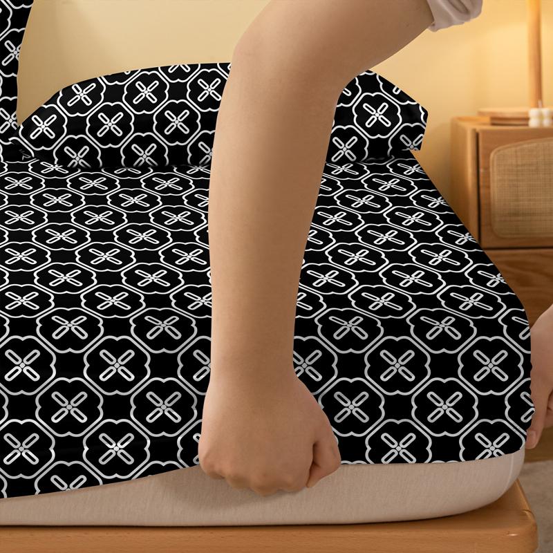 1 Simple Modern Geometry  Printed Matte Fitted Sheet, Bedroom Printed Bed Cover, Bedding (Excluding Pillowcases)