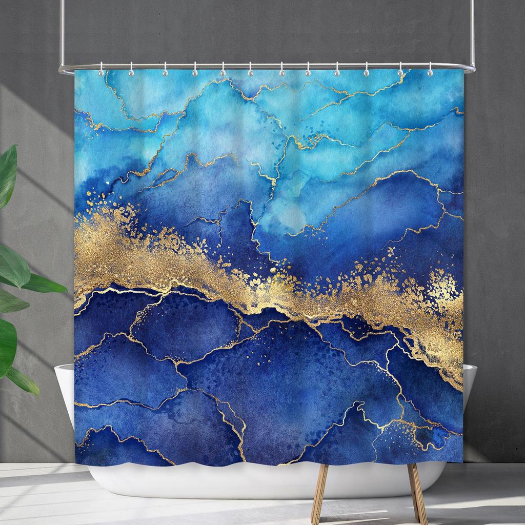 Shower Curtain Waterproof And Mildew-Proof Marble Pattern Bathroom Curtain Shower Curtain Partition Curtain Free Of Punching
