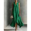 Women's V Neck Sleeveless Maxi Dress Loose Fit Casual Irregular Hem Linen Dress