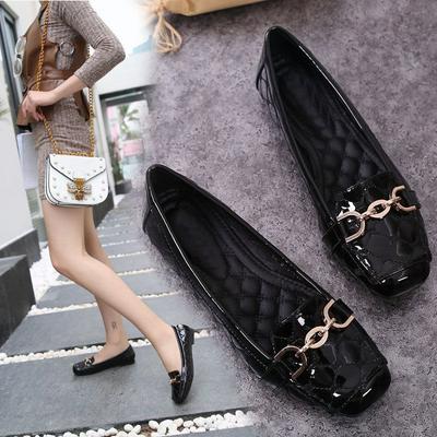 Trendige Marke Größe Leder Einzelne Schuhe Damen Flachsohlige Vielseitige Doudou Schuhe Quadratische Spitze Weiches Leder Weiche Sohle Lässige Loafer 43 Damenschuhe