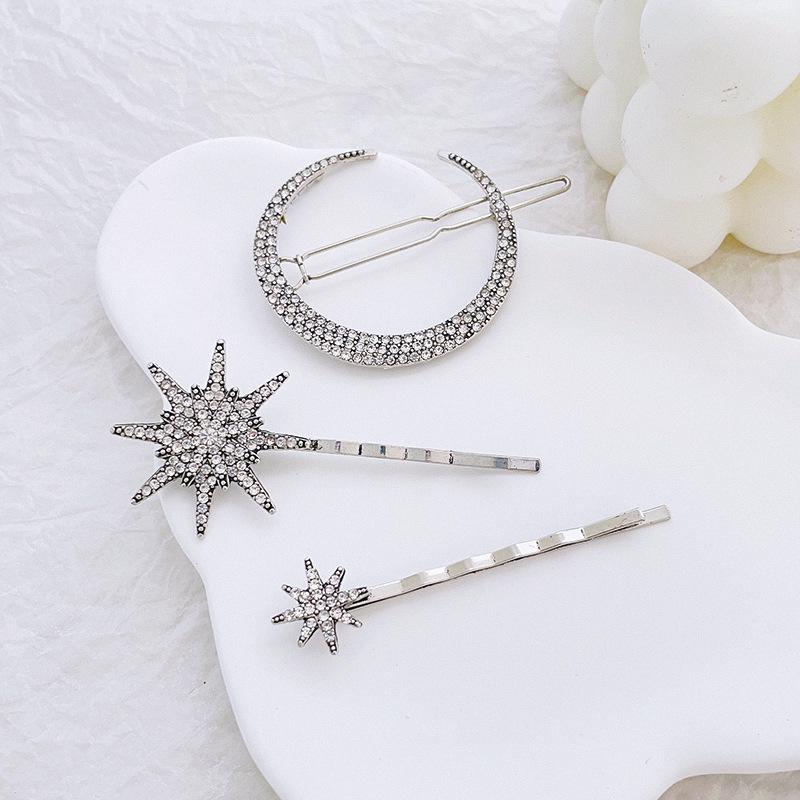 Épingle à cheveux géométrique strass étoiles lune mode personnalisée rétro pince un mot ensemble géométrique pince bord