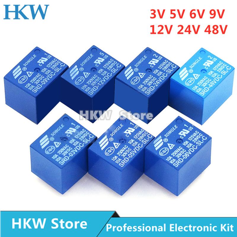 10pcs Relay SRD-03VDC-SL-C SRD-05VDC-SL-C SRD-24VDC-SL-C SRD-12VDC-SL-C 3V 5V 6V 9V 12V 24V 48V 10A 250VAC 5PIN Relays Relais Relays 5
