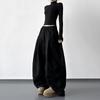 2025 Autumn/Winter Black Drawstring Women's Wide-Leg Drape Pants - Casual Loose Fit Dance Sweatpants