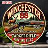 Pc Vintage Winchester Rifle Metal Wall Decor Hunting Lodge Decorations with Deer Red Golden Accents Heavy