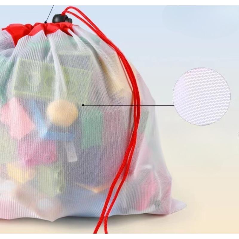 12pcs Toy Storage Organizer Mesh Bags, Washable Mesh Transparent with Drawstring For Building Toys, Groceries, Shopping, Storage