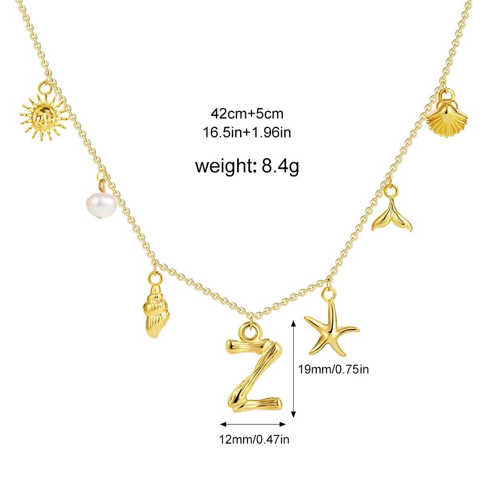 Boho A-Z Initial Letter Pendant Necklace Gold Color Beach Shell Starfish Pearl Necklace Women's Charm Jewelry Party Gift