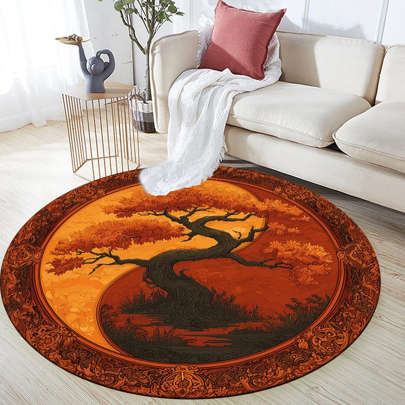 

Tree at Dusk Round Area Rug,Carpet Rug for Living Room Bedroom Sofa Playroom Decor,Non-slip Floor Mat 80cmx80cm
