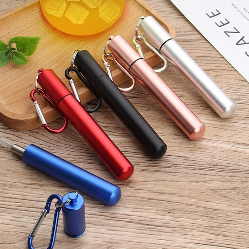 

D5 5 Pack Stainless Steel Straws Reusable Straws Beverages Metal Straws Reusable with Aluminum Case Cleaning Brush and Keychains