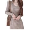 Elegant V-Neck Long Sleeve Knit Midi Dress High Waist Bodycon Fit Women 2026