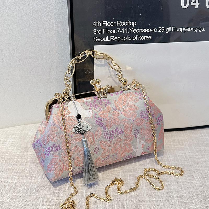 Bohemianowa Haftowana Torba na Ramię Damska Modna Metalowa Rączka Portmonetka z Paskiem na Łańcuszku Elegancka Torba Crossbody Pomysł na Prezent portfel