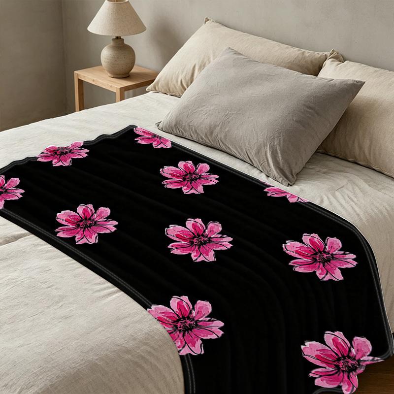 Fluffy Floral Flannel Fleece Blanket Machine Washable, Soft, Warm & Cozy, Ideal for Home Decor, Office Naps, Christmas & Halloween Use