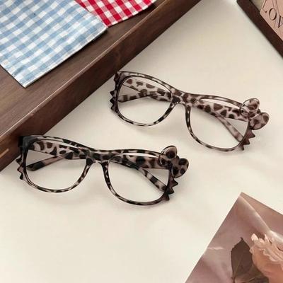 Elegante Montura de Gafas con Estampado de Leopardo Accesorios de Lazo Adorable Estilo Dibujos Animados Anime Y2K Vintage Montura de Gafas de Lectura Regalos para Niñas