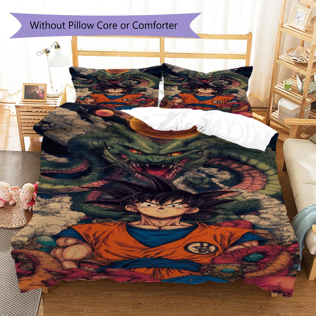 Biancheria da letto con motivo Son Goku, Set piumone Copripiumone Federa Regalo di compleanno per la casa (1 * copripiumino + 2 * federa, senza nucleo)
