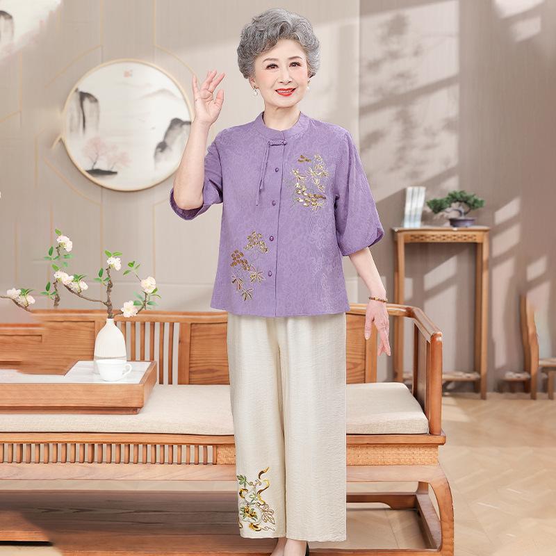 

Grandma s Summer Cotton-Linen Two-Piece Set for Women 70-80 Years 3XL (110-125 jin)