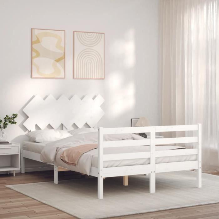 VidaXL Bed Frame with Headboard White Small Double Solid Wood 3195257