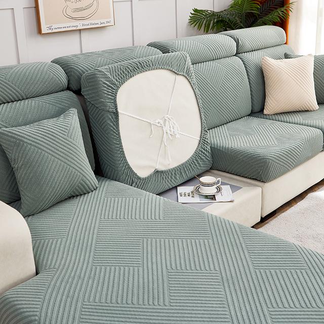 Jacquard Sofa Furniture Seat Cushion Protective Covers Stretchy Soild Colour Anti -Dirty L -Shaped Couch Covers Removable Sofa Slipcover Home Office