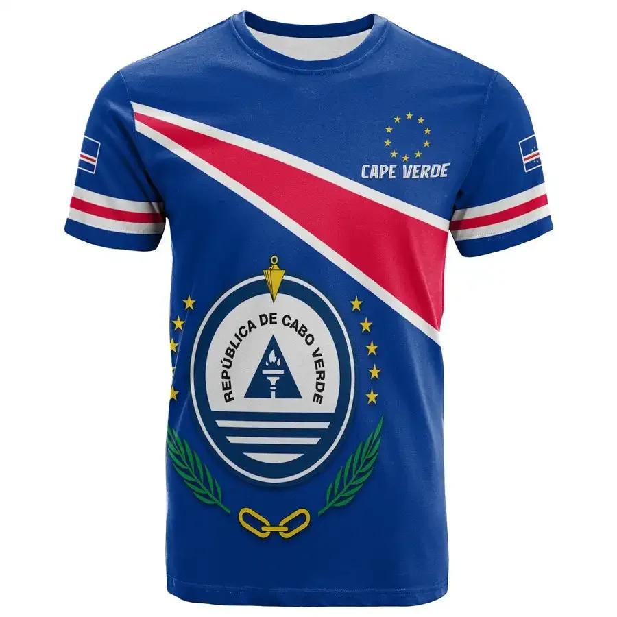ETST 005 2024 Kaapverdi&euml; Vlag Grafische T-shirts Zomer 3D Geprint Sport Buiten Ronde Hals T-shirt Heren Korte Mouwen Voetbal Nieuw Binnen Tops 4XL