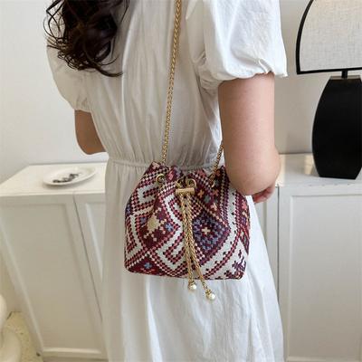 Cross Body Bohemian Bucket Checkered Shoulder Bag for Women Shopper Bags