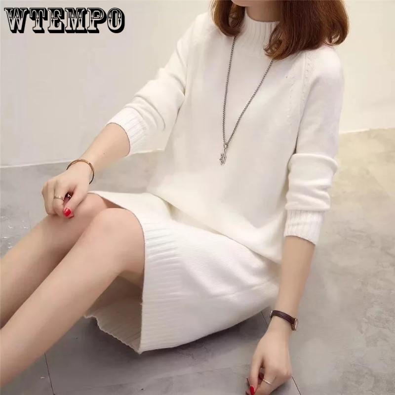 Spring and Autumn Women's Dress Medium Length Dress Loose Pullover Sweater Knitwear Sweater