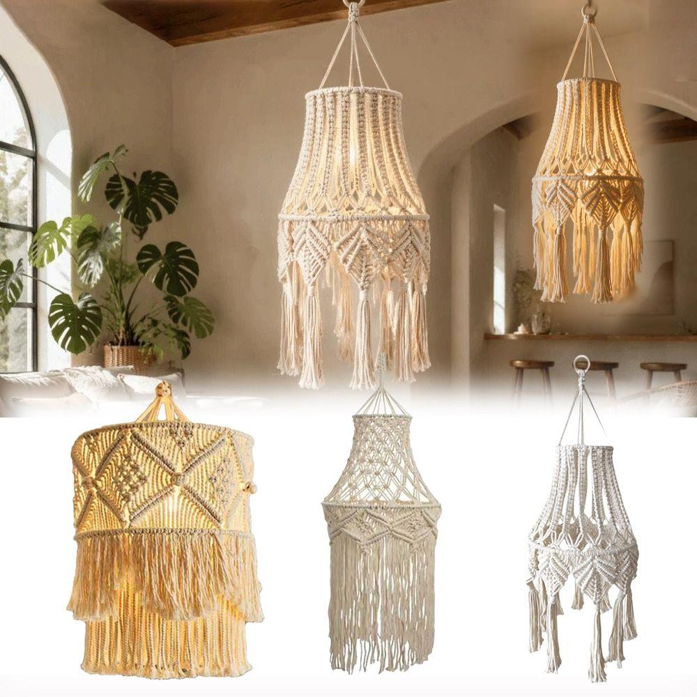 Tassel Detail Macrame Lampshade Woven Texture Woven Tapestry Lampshade Bedroom Headboard