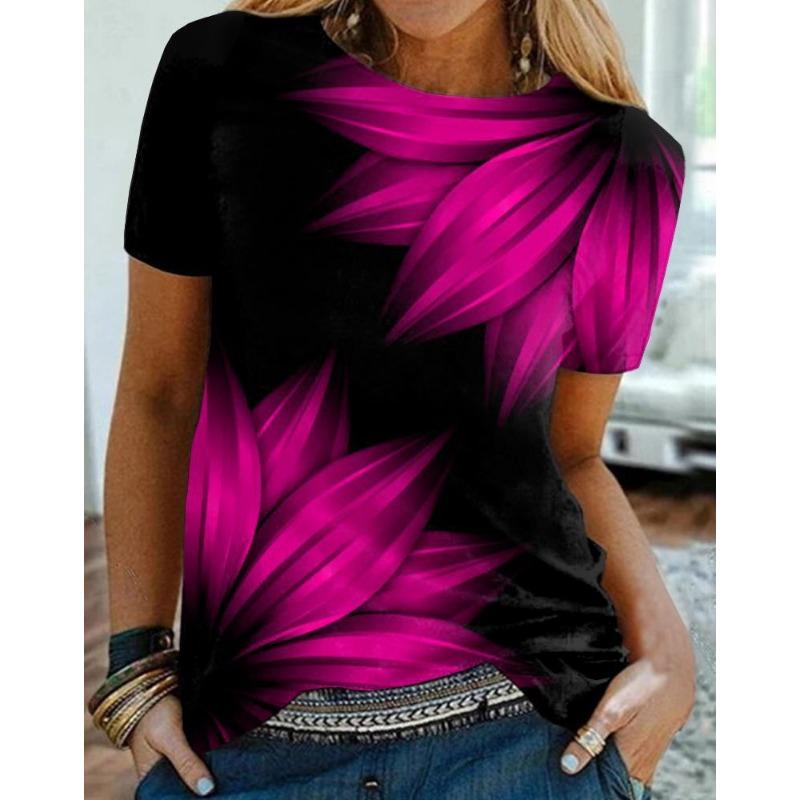 Haut à col rond pour femme, tempérament, vêtements de travail, imprimé floral 3D, col rond