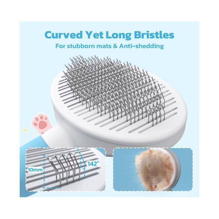 Brosse de toilettage - Brosse Chat Chien - Prise ergonomique - Nettoyage en un clic - Bleu