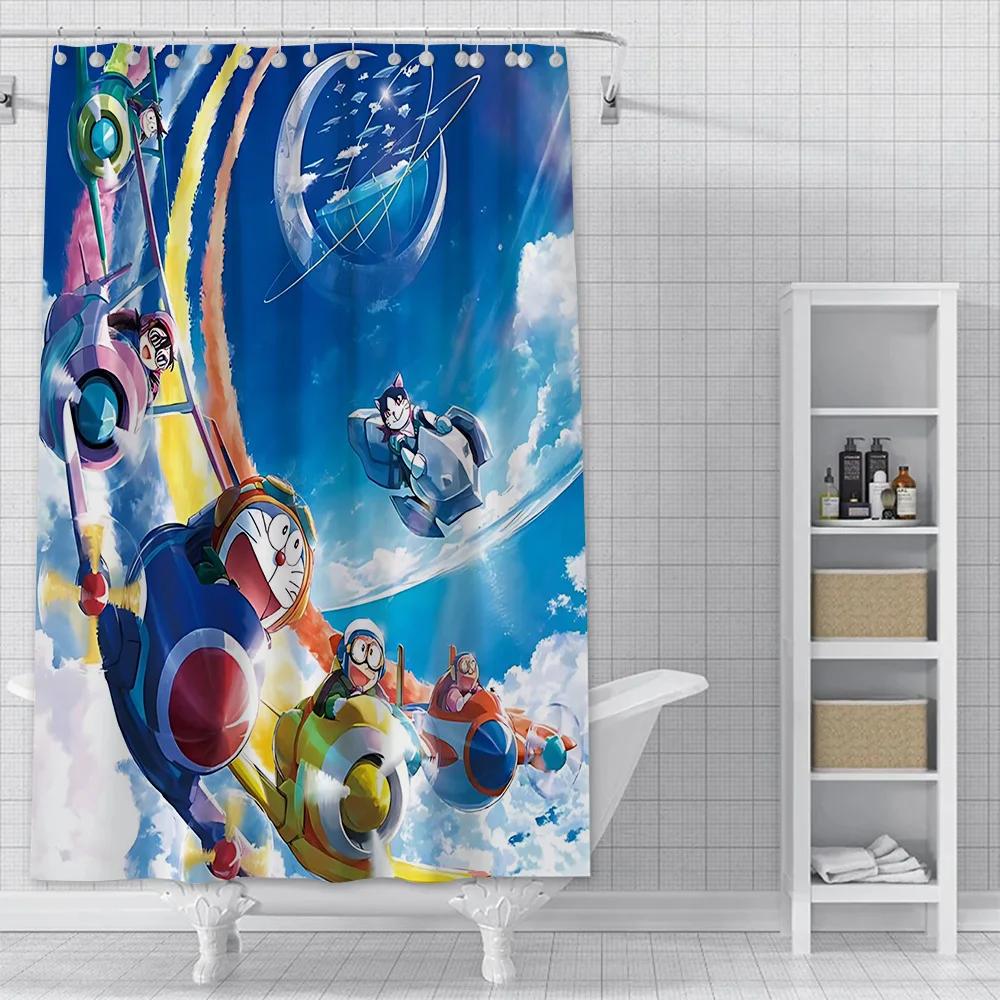 PO01 Lovely Cartoon D-Doraemons Shower Curtain Waterproof Polyester Fabric Bath Curtains Home Bathroom Decor Curtain With Hook