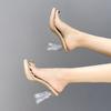 2025 New Internet Celebrity Transparent Sandals Summer Fairy Wind Word with Thick Heel Cool Slippers Personality Super High Heel Women's Shoes