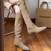 Retro Stacking Boots Women's 2025 New French Slim Tall Boots Thick Heel Suede Khaki Boots