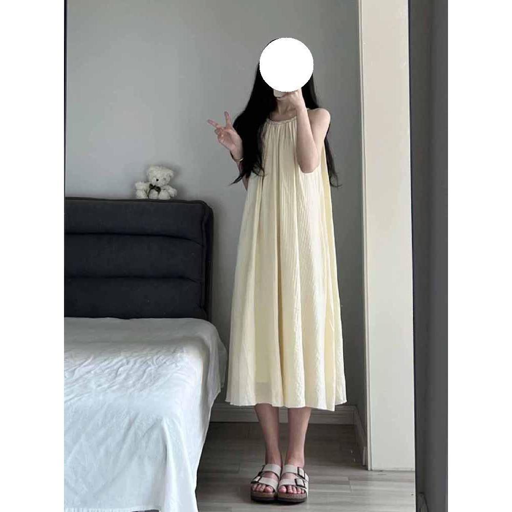 Temperament Neck Sling Women's Summer New Dress Casual Loose Vacation A-shaped Long Skirt
