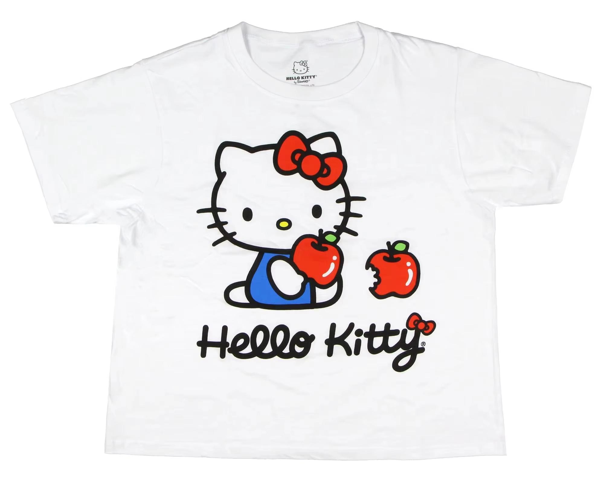 

2026 new Summer HelloKitty Cartoon Graphic Tee Casual Short Sleeve Cotton Tops for Adults Kids Lovely Kawaii Streetwear Style S