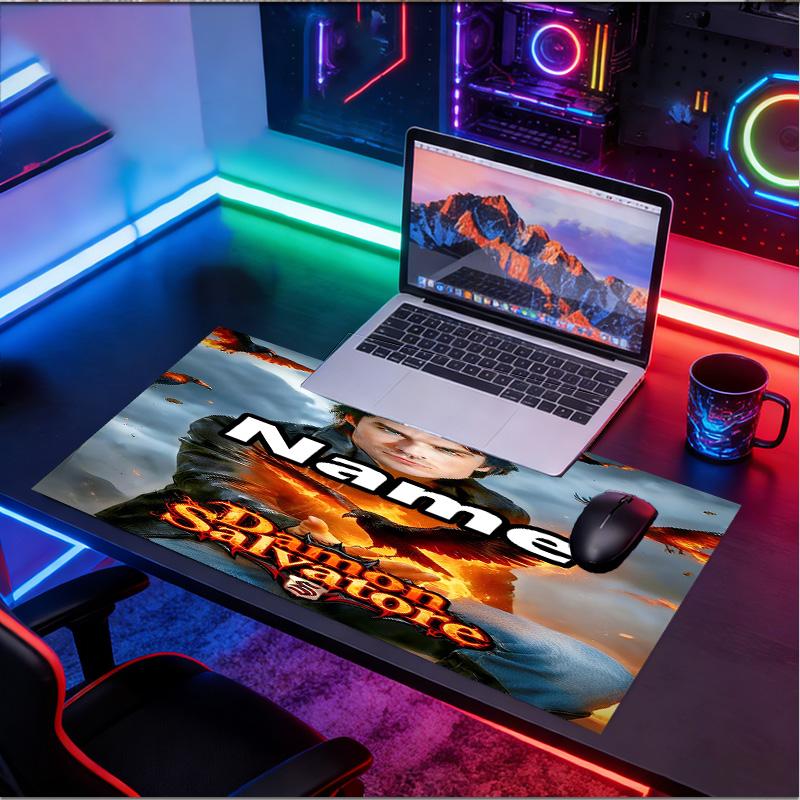 Custom Name Personalized Damon Salvatore Pattern Mousepad, Laptop PC Desk Mat, Decorative Desk Mat for Home Keyboard Pad Gift