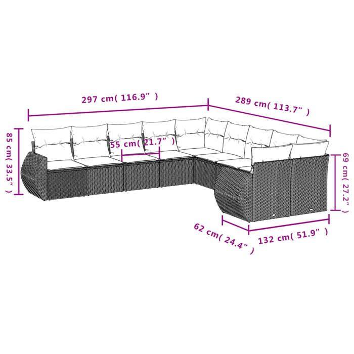 VidaXL Salon de Jardin avec Coussins 10 pcs, Canapés de Terrasse, Ensemble de Meubles de Patio, Mobilier d'Extérieur, Beige 3221907
