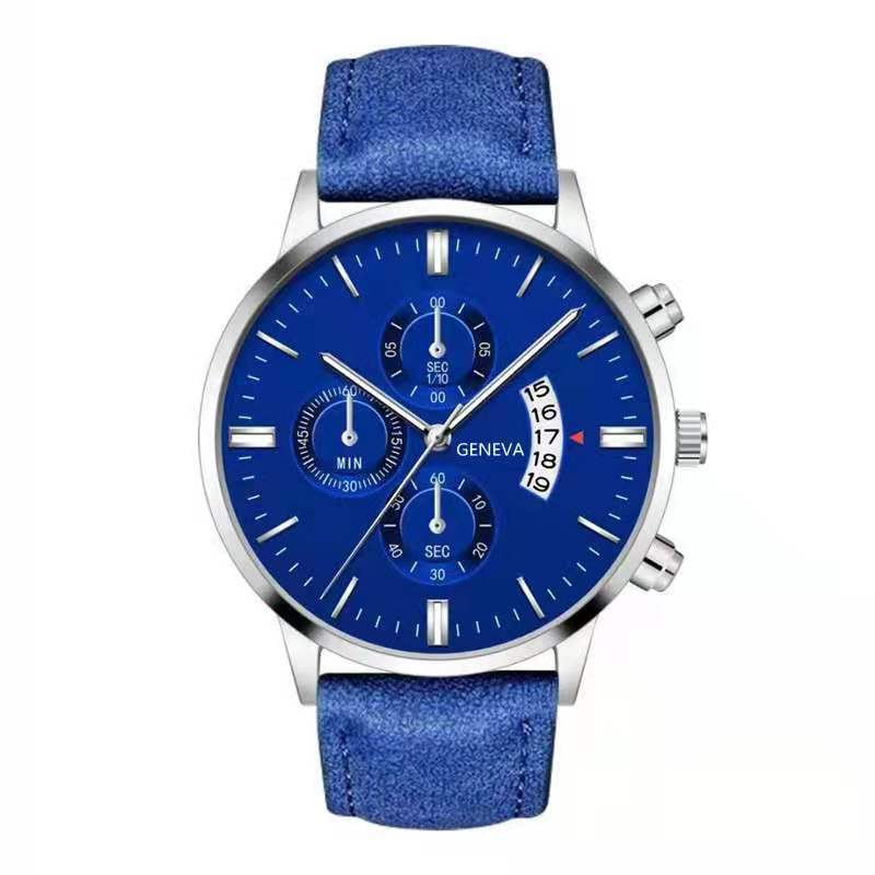 Men S Fake Three-Eye Belt Calendar Casual Fashion Business Quartz Belt Watch