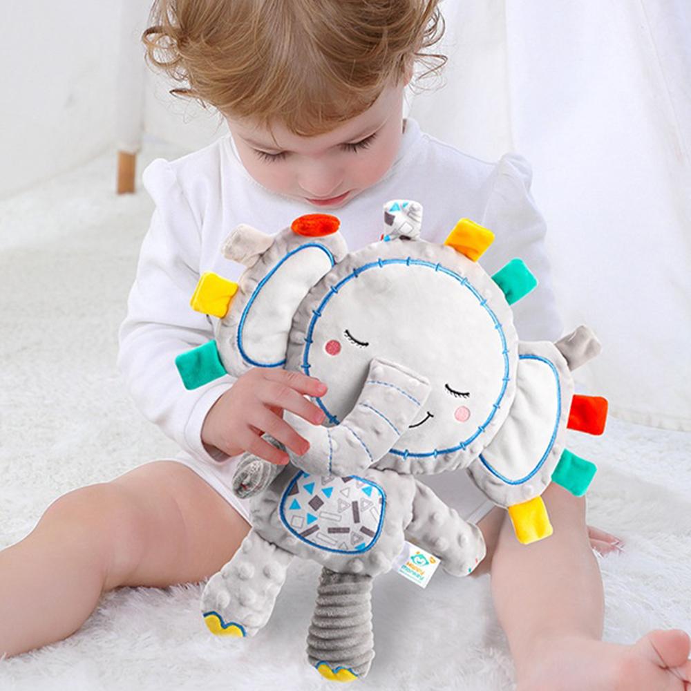 NEW Lovey Elephant Plush Bell Rattles Toy Baby Tags Stuffed Animal Soft Toy Built-in Sensory Toy for Newborn Toddler Infant Gift