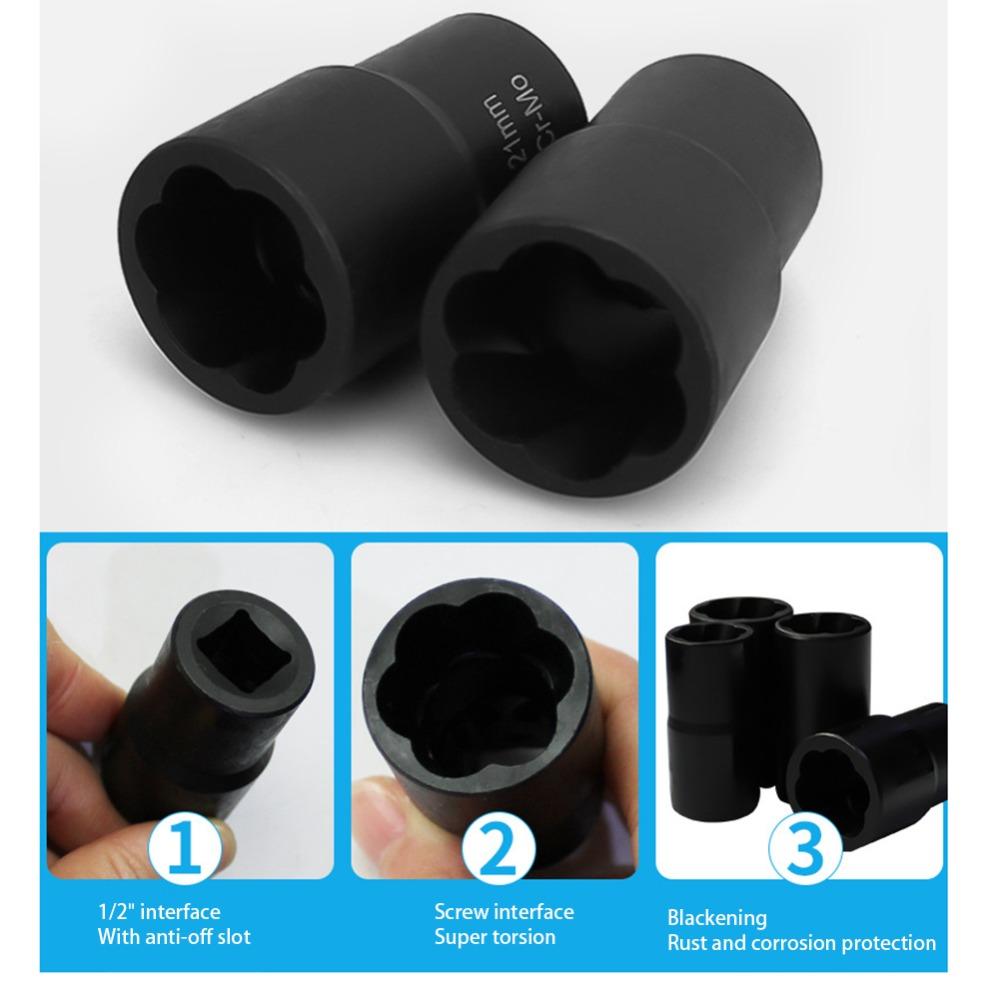 5pcs 6-Point Sockets Nut Extractor Socket Set Stripped Lug Nut Remover Bolt Extraction Use