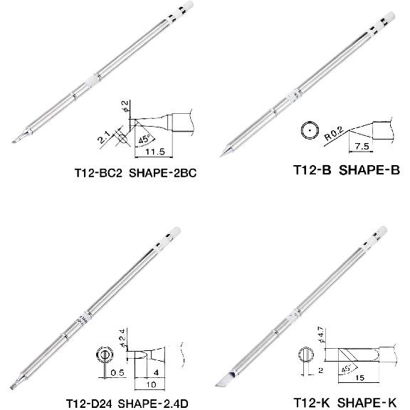4PCS Soldering Iron Tips, T12 Series Solder Tips Kit for Hakko Soldering Station FX-951 FX-952 T12-K T12-B T12-BC2 T12-D24