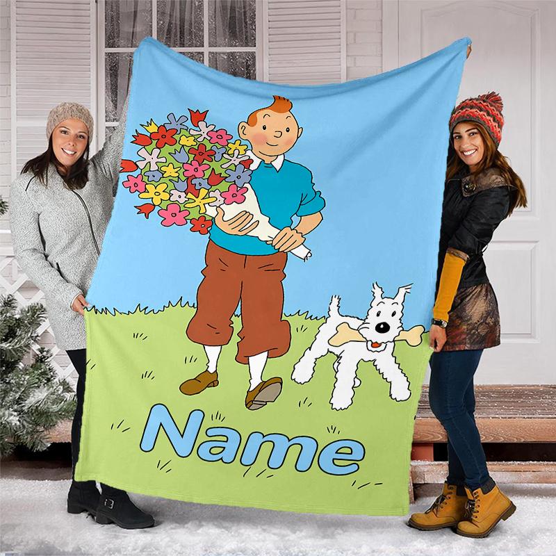 Personalized Custom Name Blanket - The Adventures of Tintin Print Design,Blanket for Sofa,Bed,Travel,Camping - Soft and Warm, Great Gift